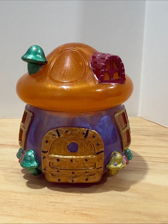 Handmade Other - Whimsical Ceramic Mushroom House - Orange & Purple